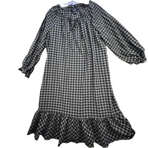 LTS - Long Tall Sally Gingham Plaid Dress UK 12 / US 8 Olive Peasant Prairie